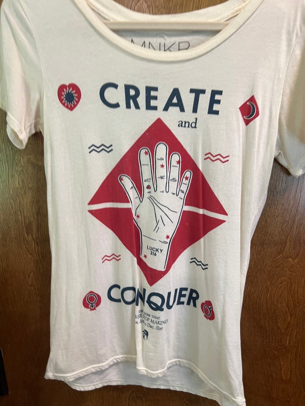 MNKR Create and Conquer Cream T-Shirt sze S